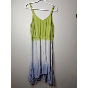 Sand & Spirit Green Blue Ombre Metallic Stripe Midi Dress Womens Medium‎ Boho